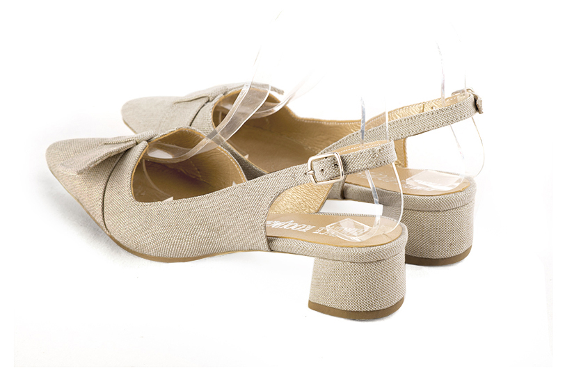 Gold women's slingback shoes. Tapered toe. Low flare heels. Rear view - Florence KOOIJMAN